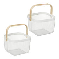 2XDRAHTKORB - Weiß, Holz/Metall (26/17.5/24.5cm) - Relaxdays