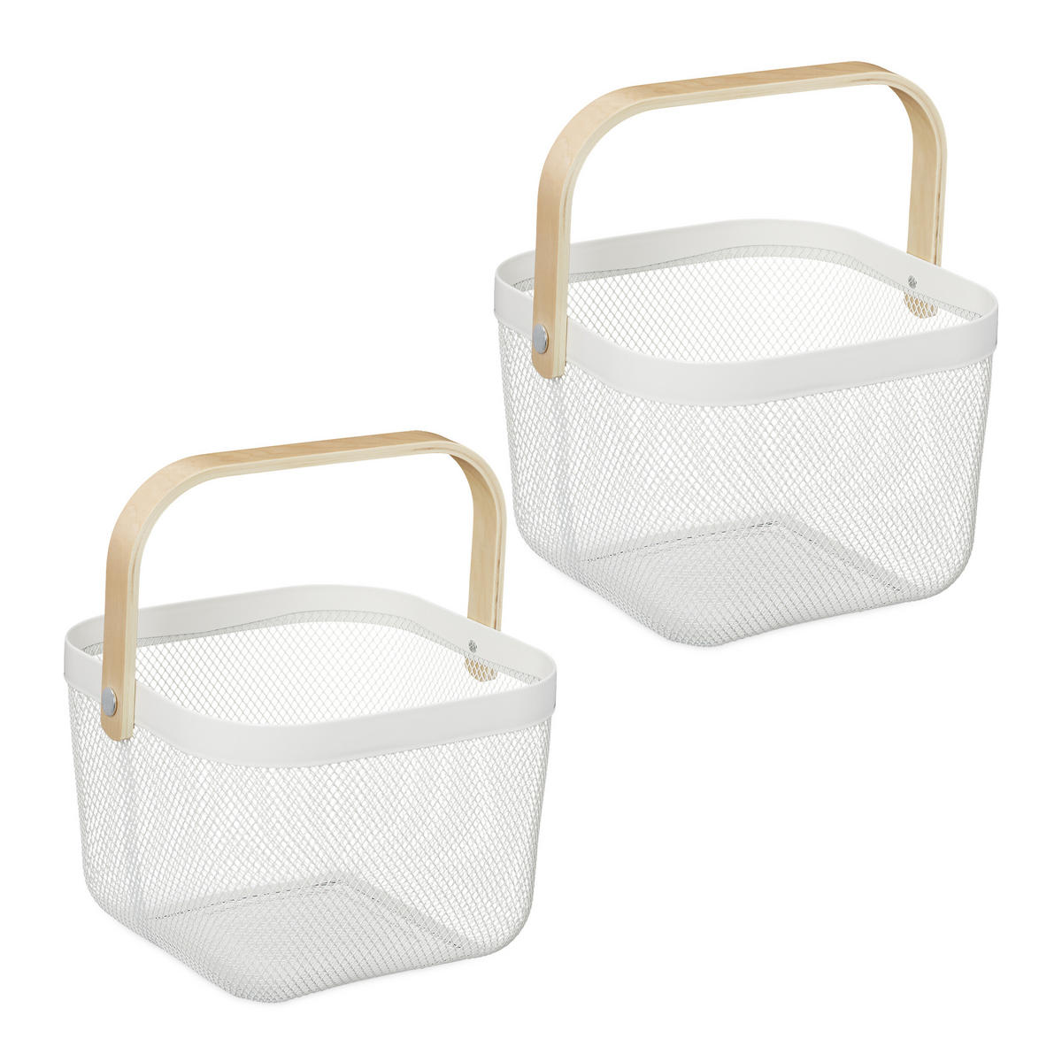 2XDRAHTKORB - Weiß, Holz/Metall (26/17.5/24.5cm) - Relaxdays