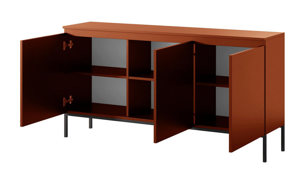 SIDEBOARD Bemmi Ziegelrot mit Metallbeinen 150 cm - Dunkelorange/Schwarz, Holzwerkstoff/Metall (150/77/35cm) - Selsey
