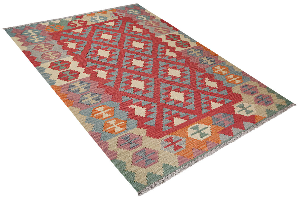 HANDWEBTEPPICH Kelim Gashgai Rot 211/156 cm Schurwolle - Rot, Textil (156/211cm) - Looma