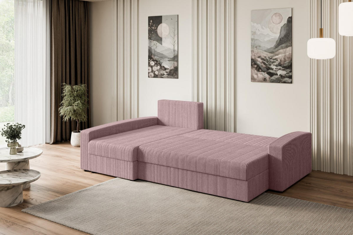ECKSOFA mit Schlaffunktion und Bettkasten ALESIA-L 231x140x90 cm Rosa Cord - Silberfarben/Rosa, Holzwerkstoff/Kunststoff (231/140cm) - ALTDECOR