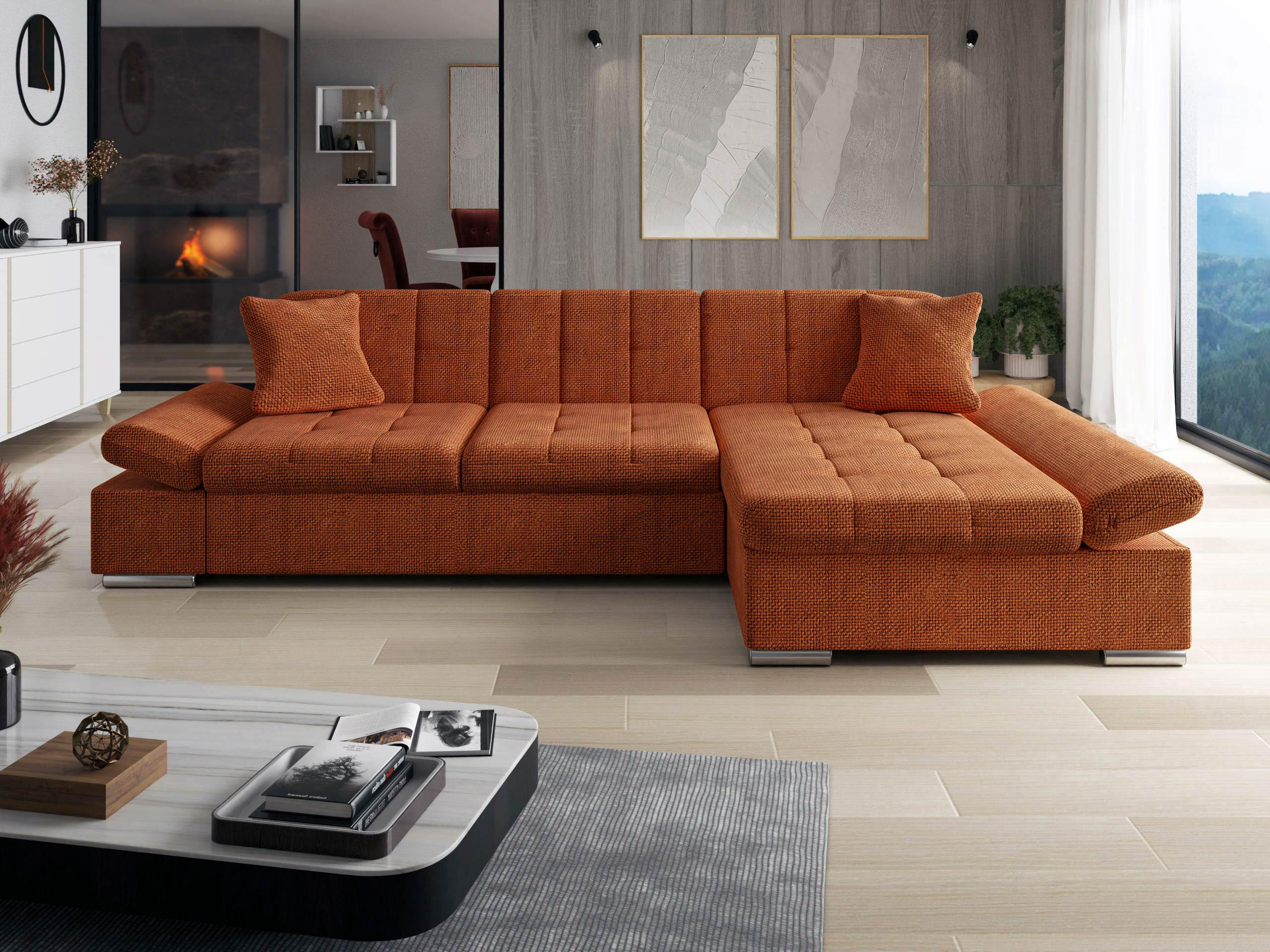 ECKSOFA Malwi, Seite: Rechts - Dunkelorange, Holz/Textil (278/161cm) - MIRJAN24