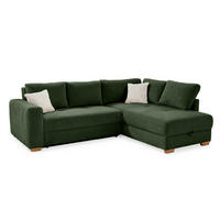 ECKSOFA-DAUERSCHLÄFER Boxspring Federkern Topper Bettkasten, seitenverkehrt montierbar B257/T206/H85 cm, Cord Grün / 15213 - Eichefarben/Grün, Holz/Textil (257/206cm) - luma-home