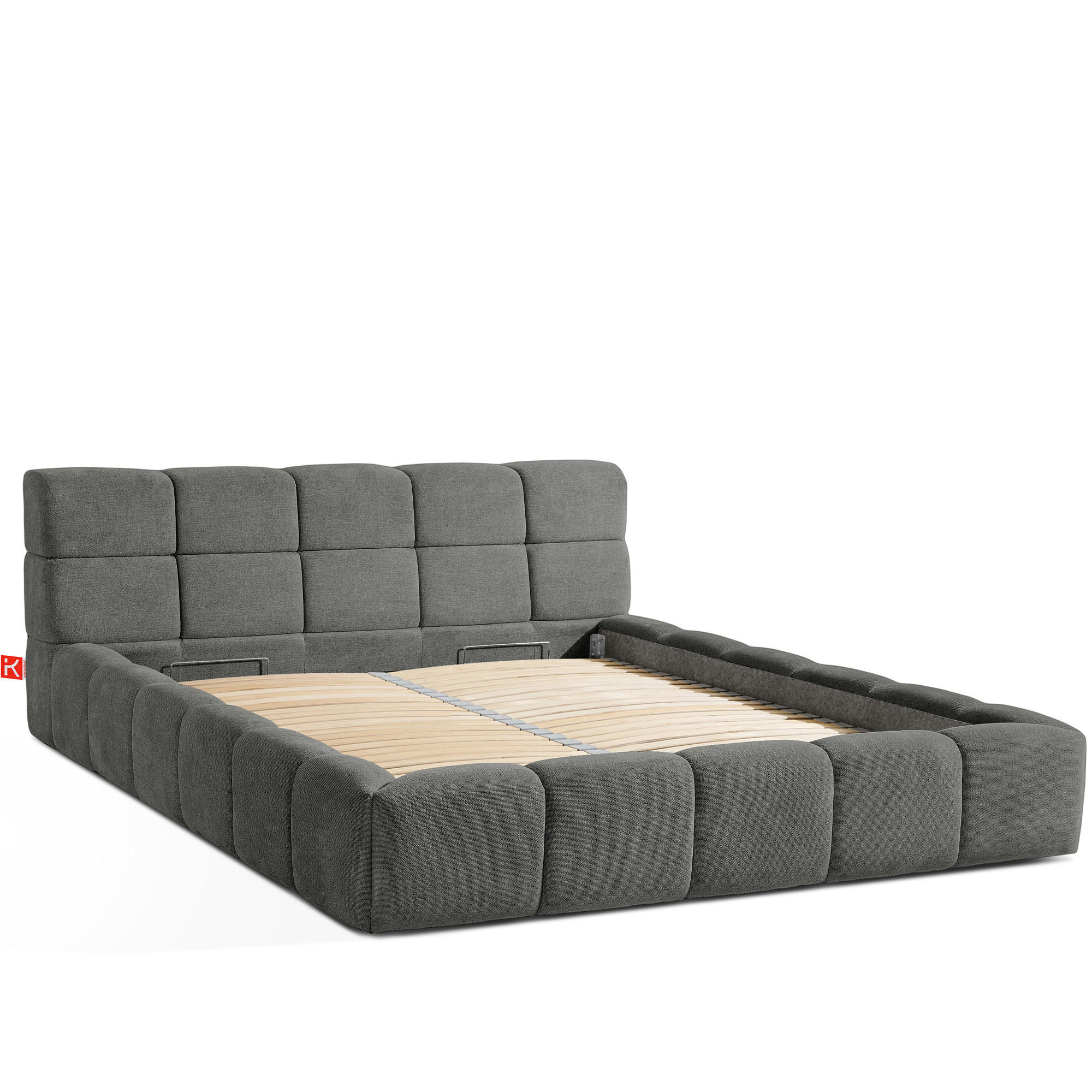 POLSTERBETT AERI 140/160/180/200 mit Rahmen und Bettkasten, grau - Grau, Holz/Holzwerkstoff (180/200cm) - KONSIMO®