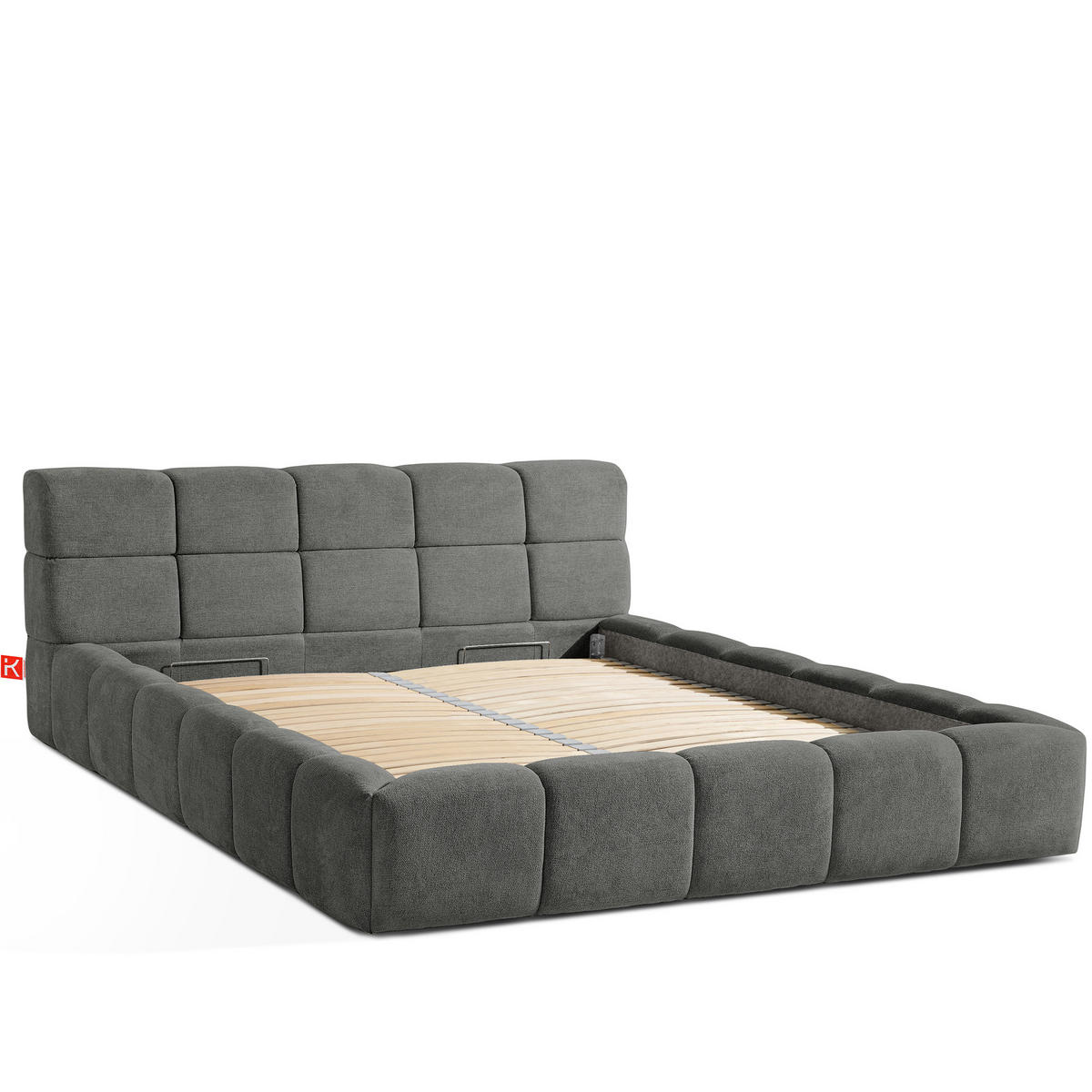 POLSTERBETT AERI 140/160/180/200 mit Rahmen und Bettkasten, grau - Grau, Holz/Holzwerkstoff (180/200cm) - KONSIMO®