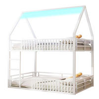 ETAGENBETT in Hausform 140/200 cm, Weiß mit LED und Schutzgeländer - Weiß, Metall (140/200cm) - MIVRAY
