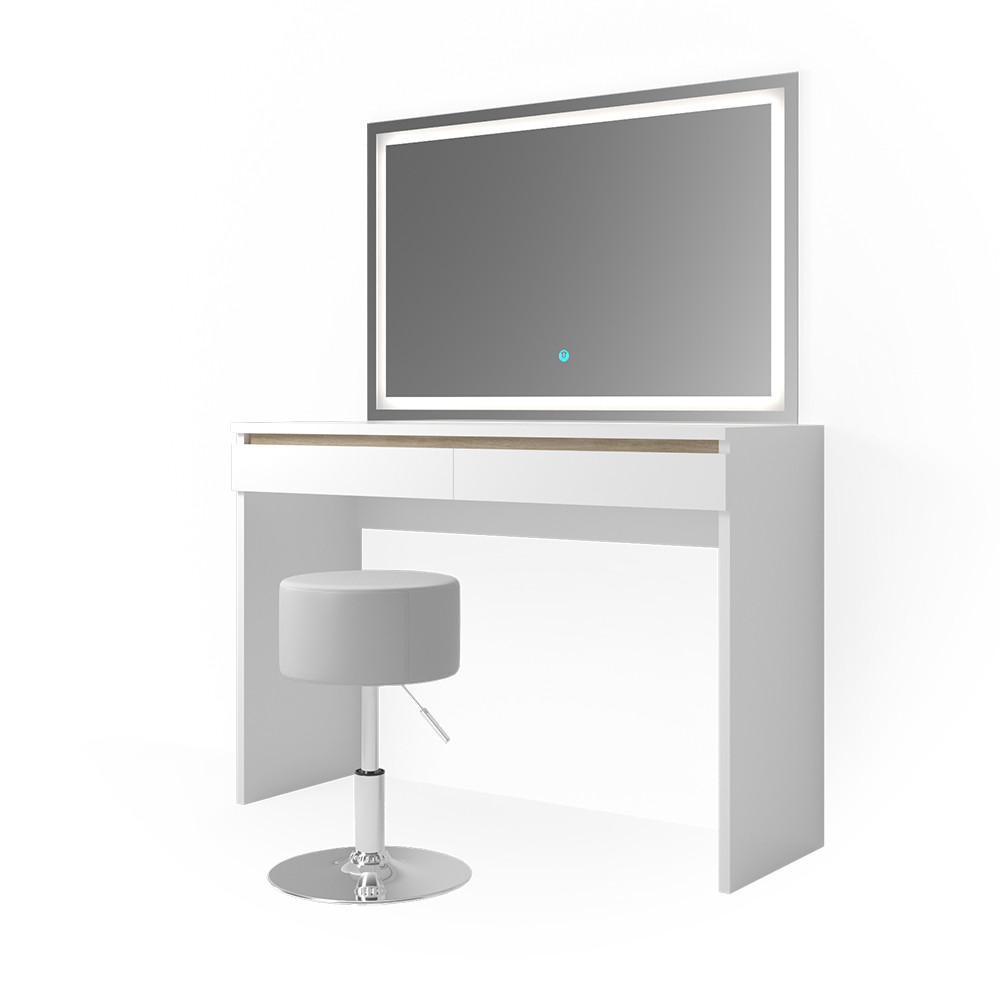 SCHMINKTISCH Emma Weiß 120 cm mit LED-Spiegel und Hocker - Weiß, Holzwerkstoff (120/83/41.8cm) - Vicco