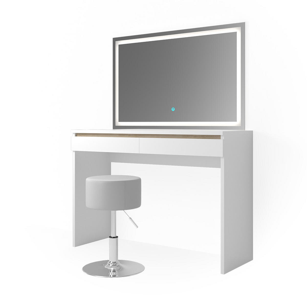 SCHMINKTISCH Emma Weiß 120 cm mit LED-Spiegel und Hocker - Weiß, Holzwerkstoff (120/83/41.8cm) - Vicco