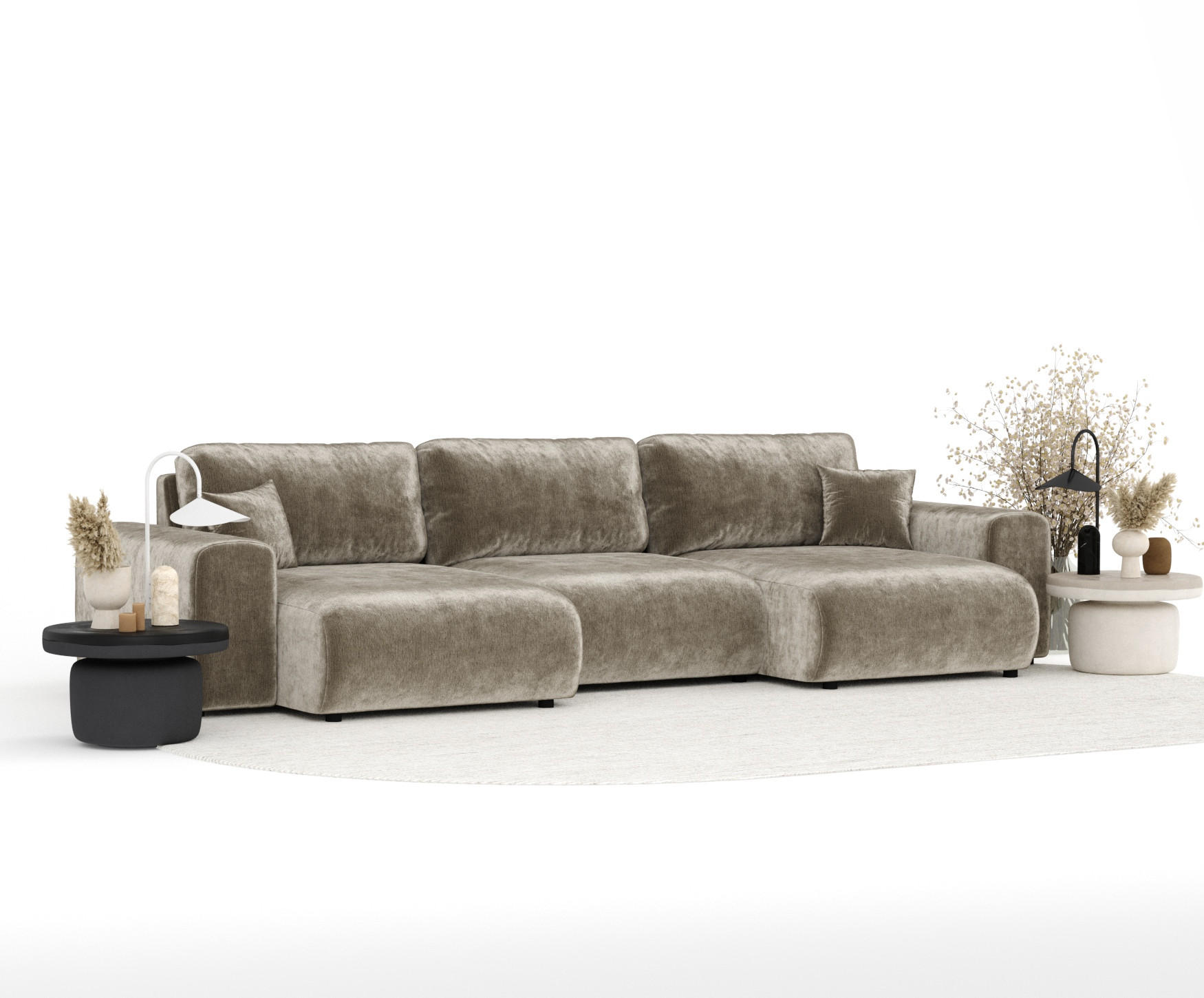 Thumbnail - Maison de Reve Panoramasofa, Beige, Textil, 6-Sitzer, Füllung: Silikon, U-Form, Rundrohr, 325x79x144 cm, Oeko-Tex® Stand...