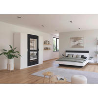 SCHLAFZIMMER Monza in Weiß und Grau Metallic mit Bettanlage 180x200cm, 2 Nachttischen und Drehtürenkleiderschrank 4türig mit Spiegel - Weiß, Holzwerkstoff (80/200/120cm)