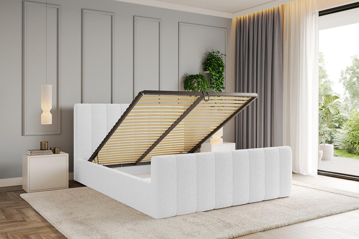 POLSTERBETT mit Bettkasten, Fußteil und Lattenrost, Boxbett mit Matratze H3/H4 - STERA-Z 140x200 Weiß - Weiß, Holzwerkstoff/Textil (140/200cm) - ALTDECOR