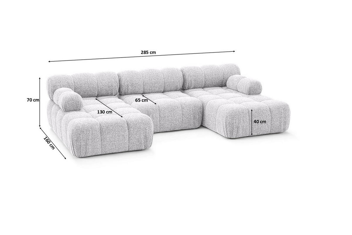 ECKSOFA U-Form, Stoff Bouclé Abriamo, Hellgrau, Selia U - Hellgrau, Holz (285/70/160cm) - Kaiser Möbel