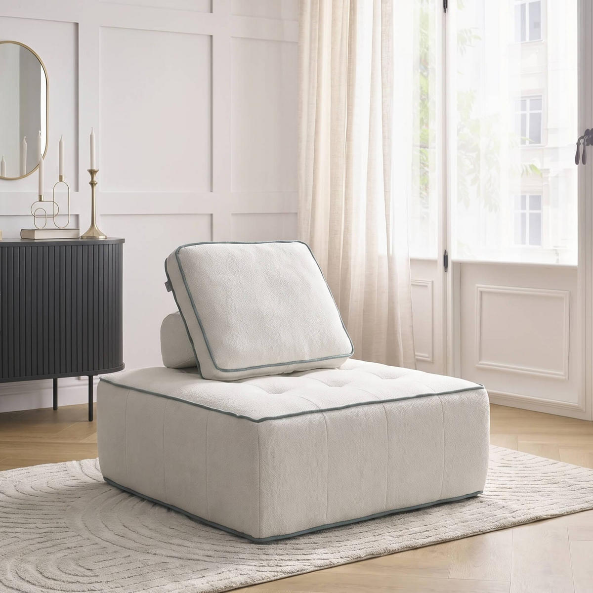SESSEL Zen Weiß und Salbei 1-Sitzer - Salbeigrün/Weiß, Textil (100/75/100cm) - COCO Living
