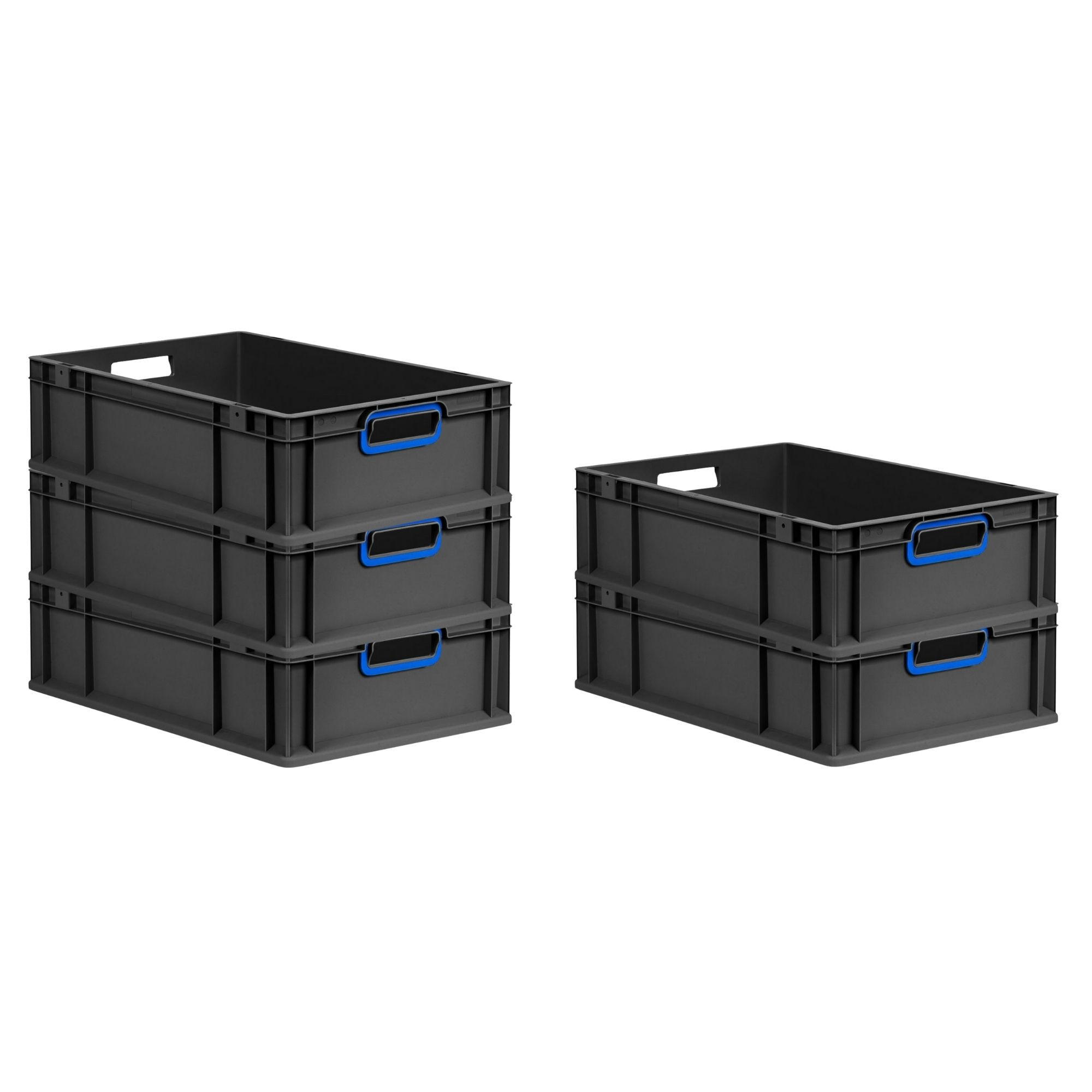 EUROBOX 5x NextGen Color 17x40x60 cm 34 Liter Griffe blau offen, Schwarz - Blau/Schwarz, Kunststoff (40/17/60cm) - PROREGAL