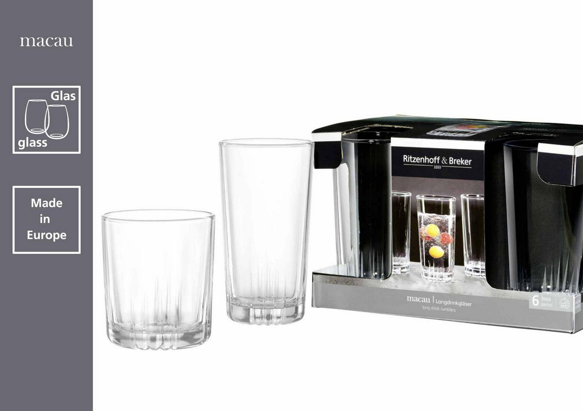 LONGDRINKGLÄSER Macau transparent 385 ml 6er Set - Transparent, Glas (0.385L) - Ritzenhoff Breker