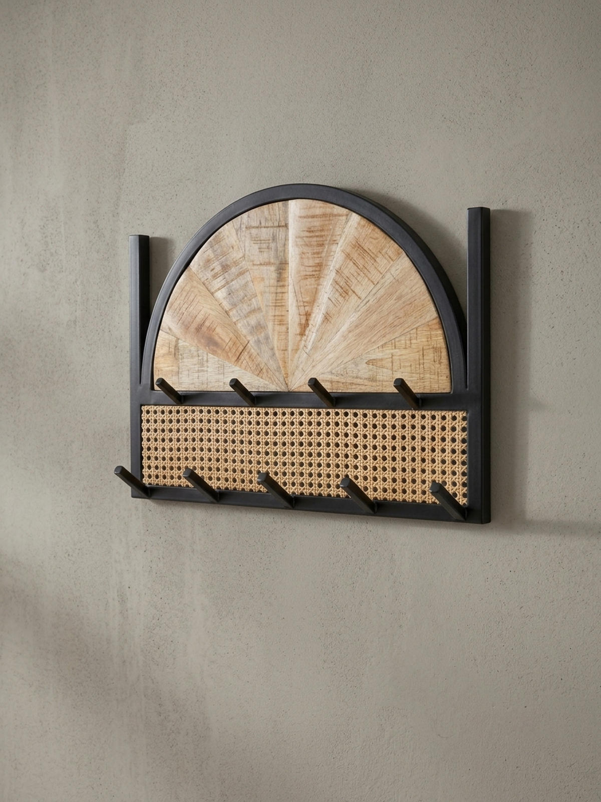 WANDGARDEROBE Mango Massivholz Rattan Modern 53x40x7,5 cm mit Wiener Geflecht und Metallrahmen - Braun, Holz (53/40/8cm) - KADIMA DESIGN