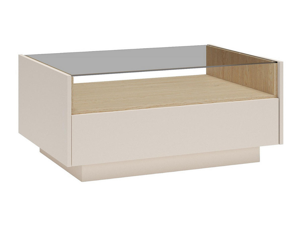 COUCHTISCH - 96 cm x 67.2 cm - glas - beige, naturfarben hell Alivento - Beige/Naturfarben, Glas/Holz (67.2/96/43.4cm) - Vente-Unique