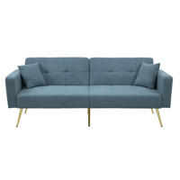 SCHLAFSOFA mit Bettfunktion, Kissen und goldfarbenen Beinen - Blau, Kunststoff (175/72/64cm)