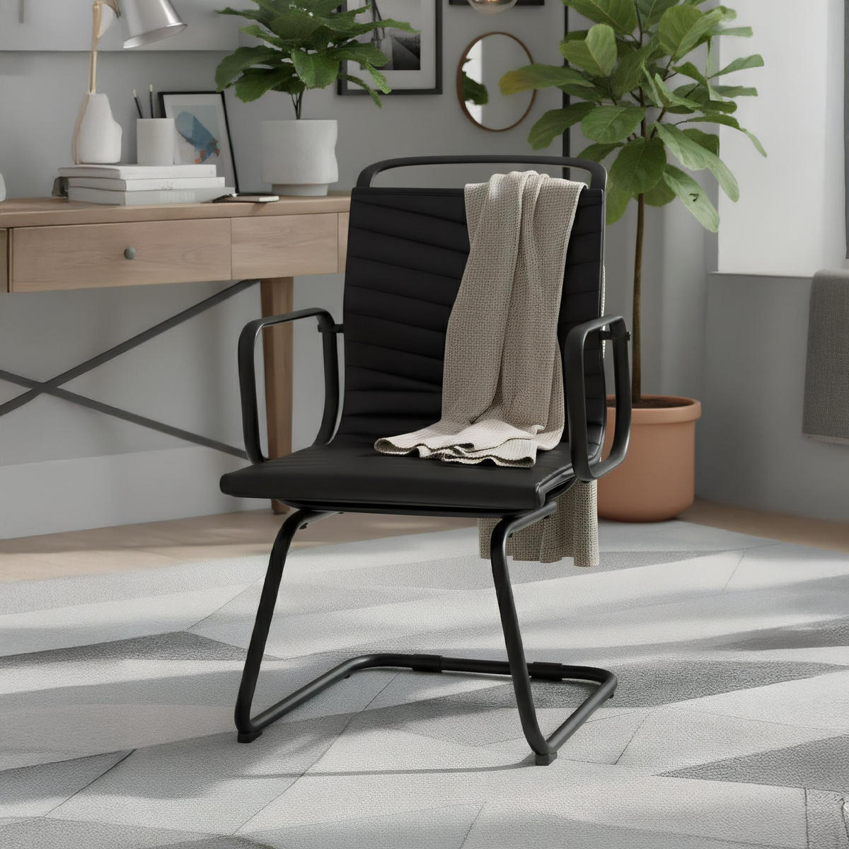 SCHWINGSTUHL Lederlook Schwarz - Schwarz, Textil/Metall (54/95/60cm) - CLP