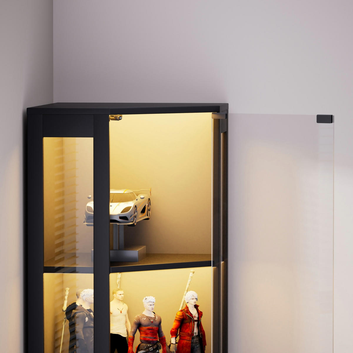 VITRINENSCHRANK,GLASVITRINE mit LED Beleuchtung und Stauraum Schwarz - Schwarz, Glas (57/165/40cm) - PARAFTA HOME