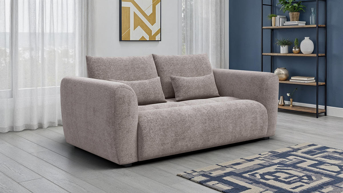 SOFA SORENO 3-Sitzer, dunkelbeige - Beige/Schwarz, Holz/Textil (214/94/114cm) - Courtois Laville