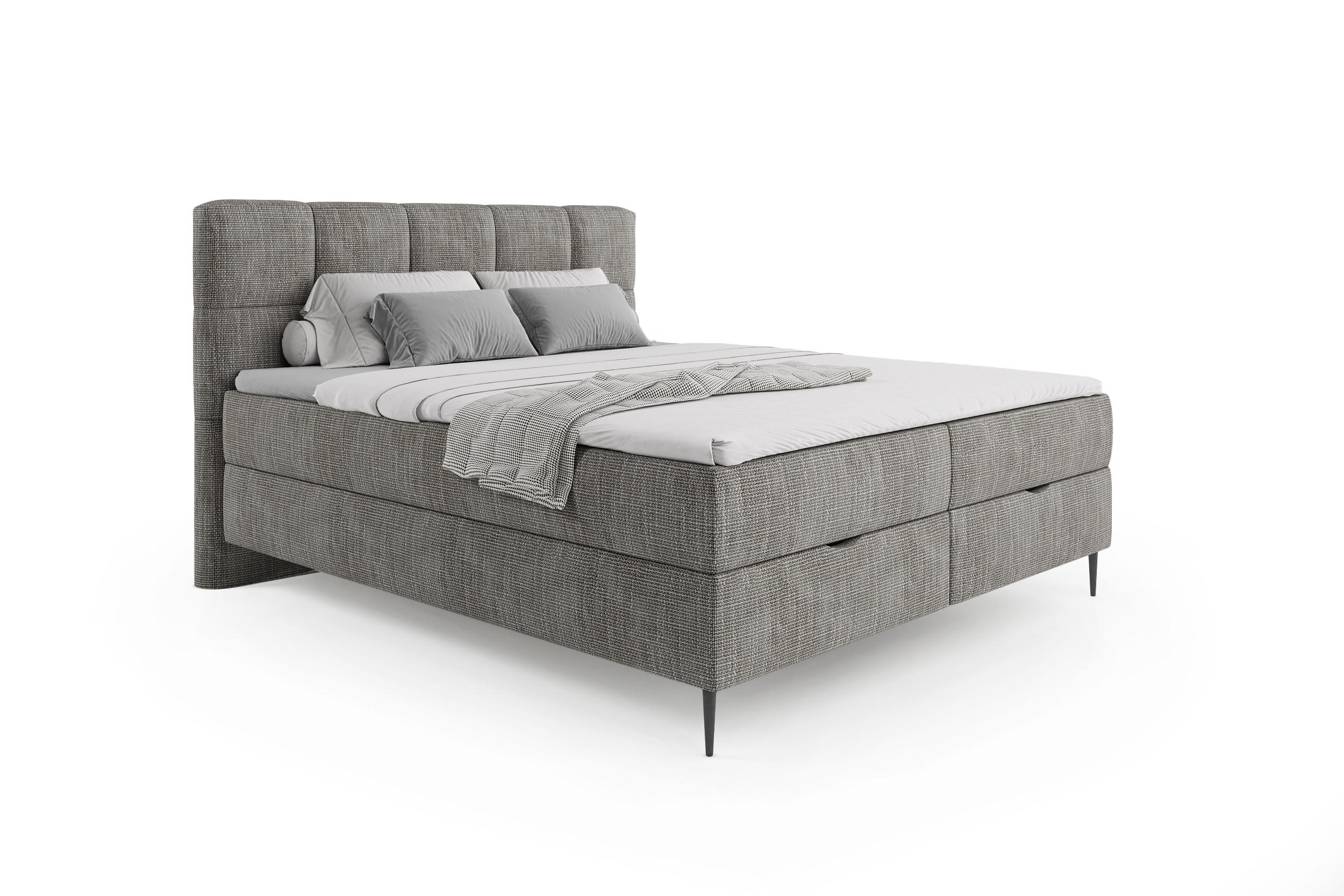 BOXBETT Edel 180x200 cm mit Bettkasten – Hellgrau, modernes Design - Hellgrau, Textil (180/200cm)