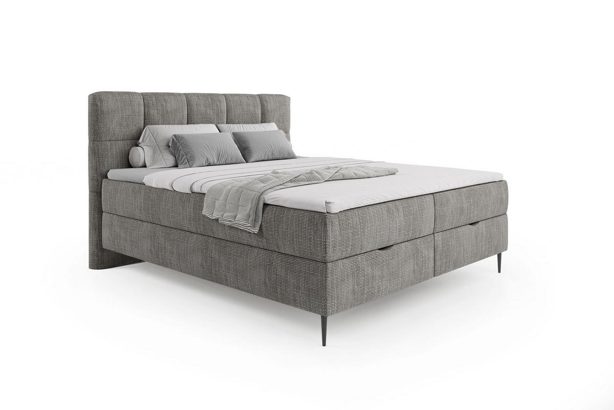 BOXBETT Edel 180x200 cm mit Bettkasten – Hellgrau, modernes Design - Hellgrau, Textil (180/200cm)