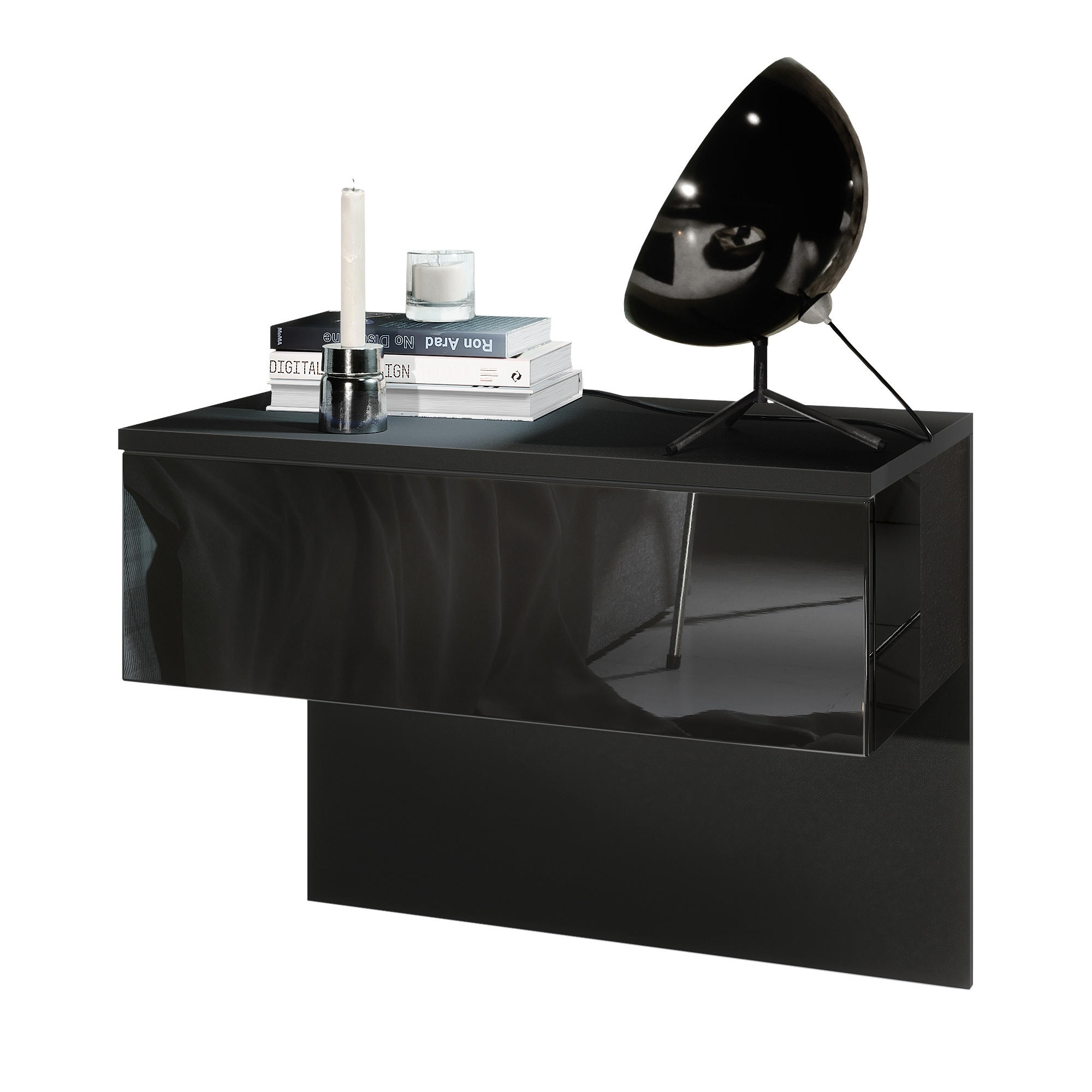 Vladon Nachttisch Schwarz Hochglanz 60x46x35 cm