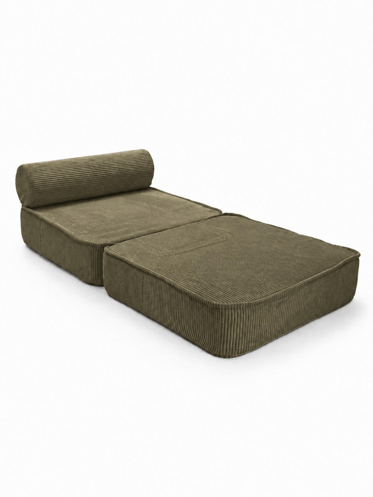 SCHLAFSESSEL ausklappbar, modularer Bodensessel mit Rückenrolle in Khaki - Waldgrün, Textil (80/62/95cm) - SURB