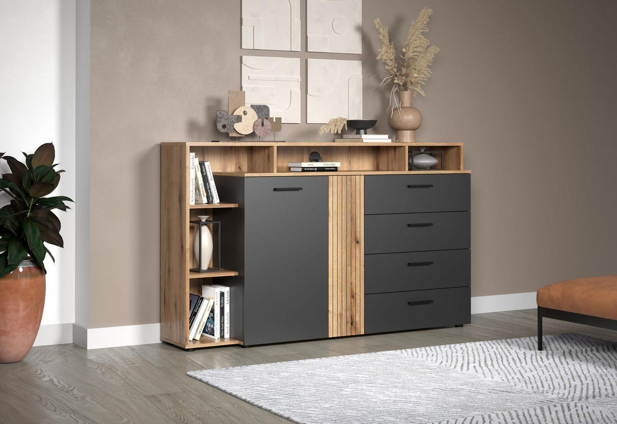 KOMMODE Esteban Anthrazit 168 / 101 / 38 cm - Anthrazit, Holzwerkstoff (168/101/38cm)