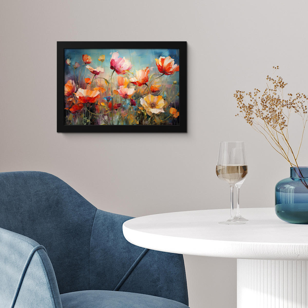 POSTER MIT RAHMENGERAHMTES BILD Blumen - Aquarell - Kunst - Botanisch - Natur 30x20 cm - Orange, Papier (30/20cm) - MuchoWow