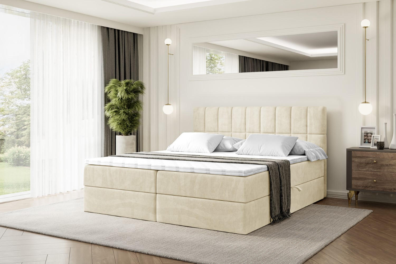 BOXBETT mit Matratze H3 und Lattenrost - MIAMI - 200x200 cm Beige - Beige, Holzwerkstoff (200/200cm) - ALTDECOR