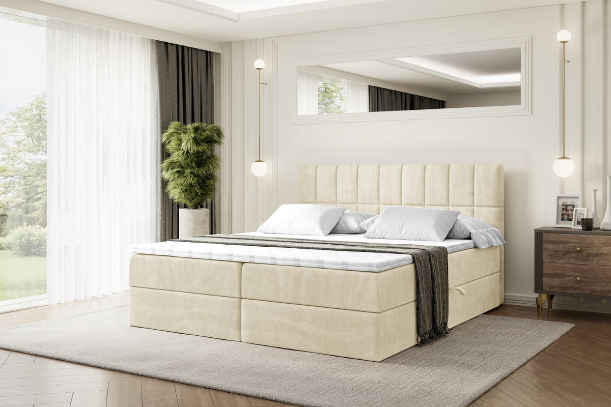 BOXBETT mit Matratze H3 und Lattenrost - MIAMI - 200x200 cm Beige - Beige, Holzwerkstoff (200/200cm) - ALTDECOR