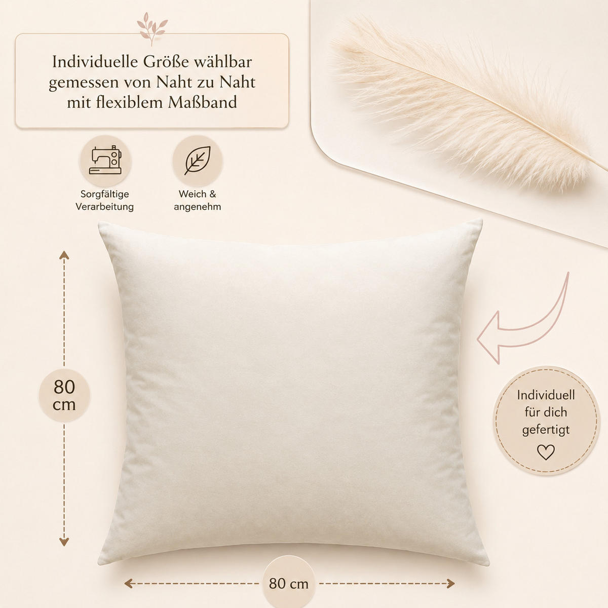 FEDERKISSEN 80/80 cm Baumwolle - Creme, Textil (80/80cm) - TiborTex