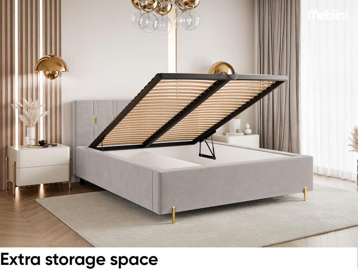 BETT FABIO - Taupe/Goldfarben, Holzwerkstoff (120/200cm) - Meblini