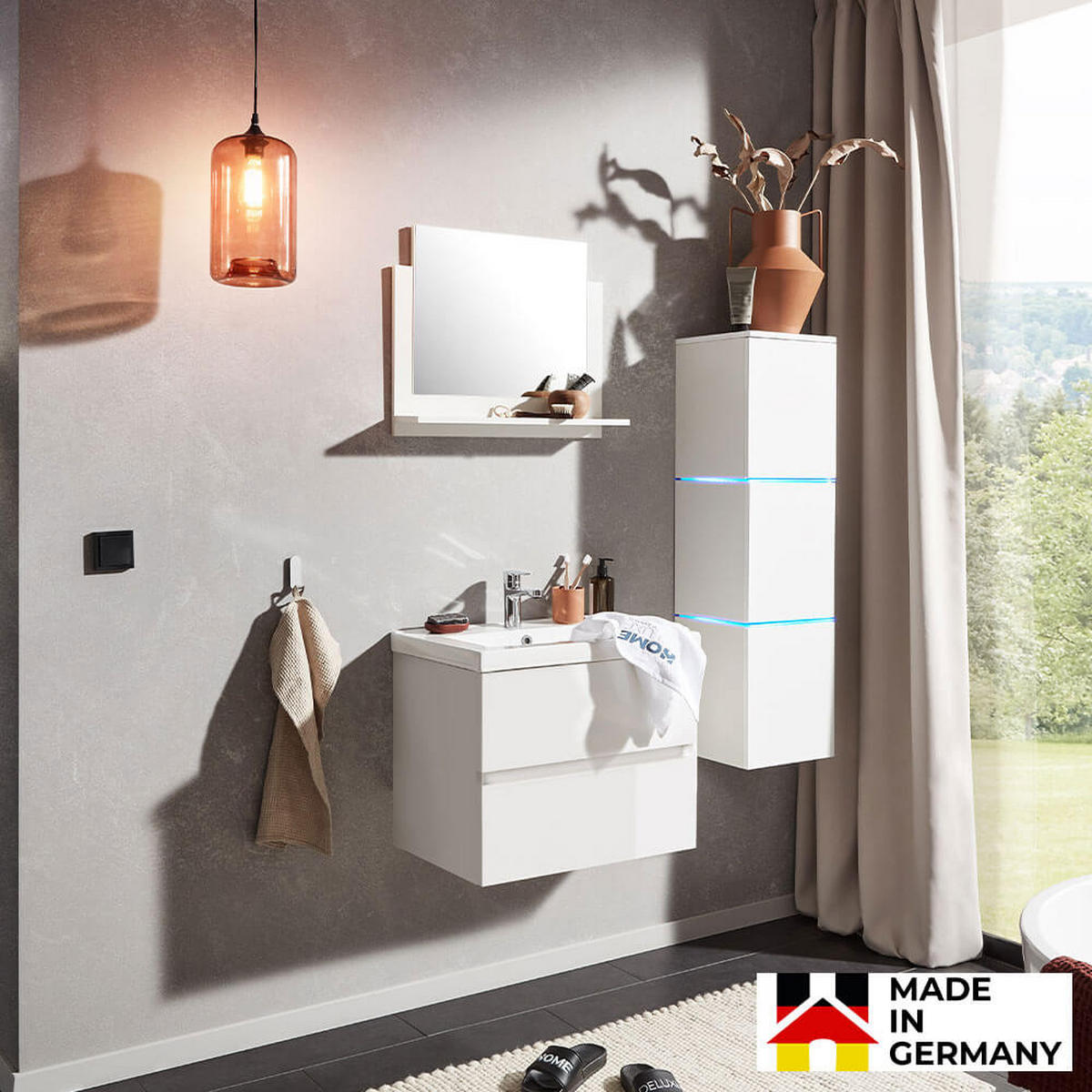 BADMÖBELSET WANGEROOGE DELUXE L - Weiß, L - Weiß, Holz/Keramik (110/30/30cm) - Home Deluxe