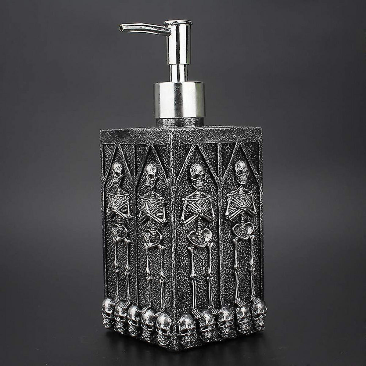 SEIFENSPENDER , Totenkopf-Duschgel-Spenderflasche – 460 ml - Silberfarben, Kunststoff (7.5/7.5/20.5cm) - BELZ