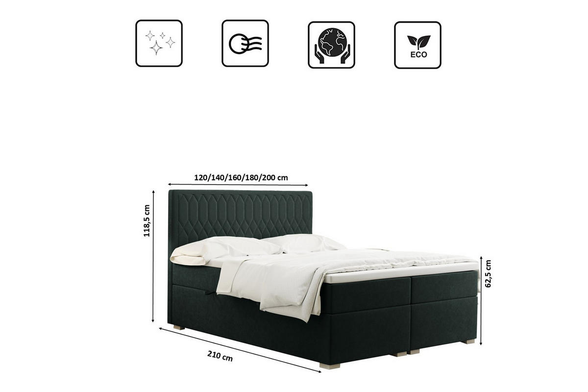 BOXBETT RIMINI Stoff Riviera Grün 180x200 cm H3-Bonell - Grün, Holz/Kunststoff (180/200cm) - Kaiser Möbel