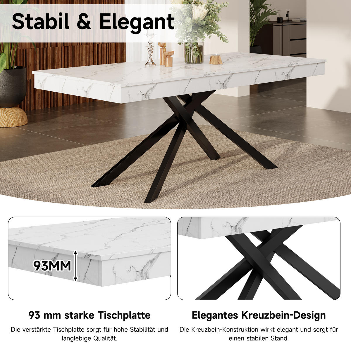 JÍDELNÍ stůl, 140–180/80 cm, MDF bílá, rozkládací pro 6–8 osob - bílá, kompozitní dřevo (180/80/76cm) - BEAOK