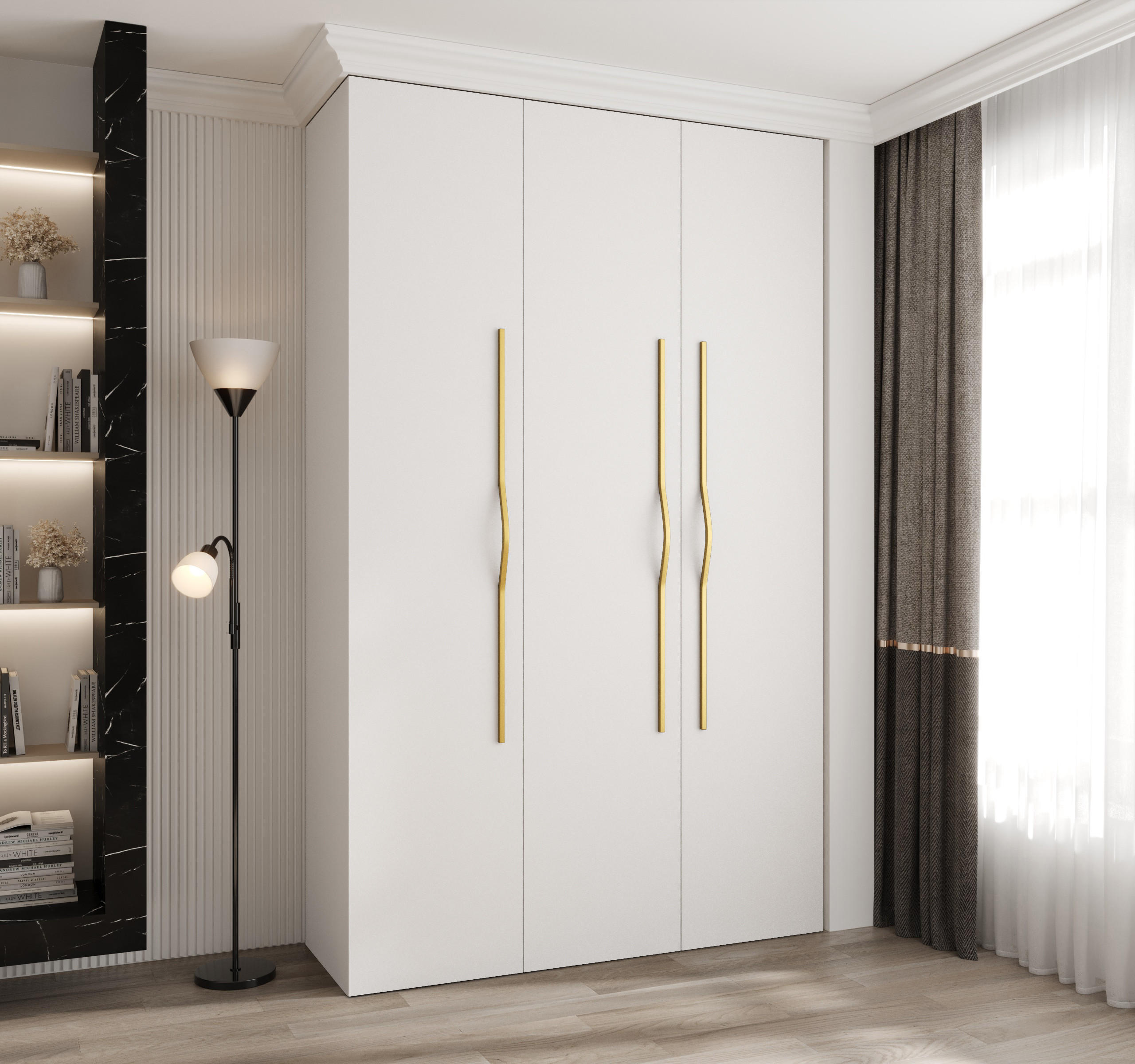 DREHTÜRENSCHRANK 245,5/150/50 3-türig - Goldfarben/Weiß, Holz/Metall (150/245.5/50cm) - Abiks Möbel