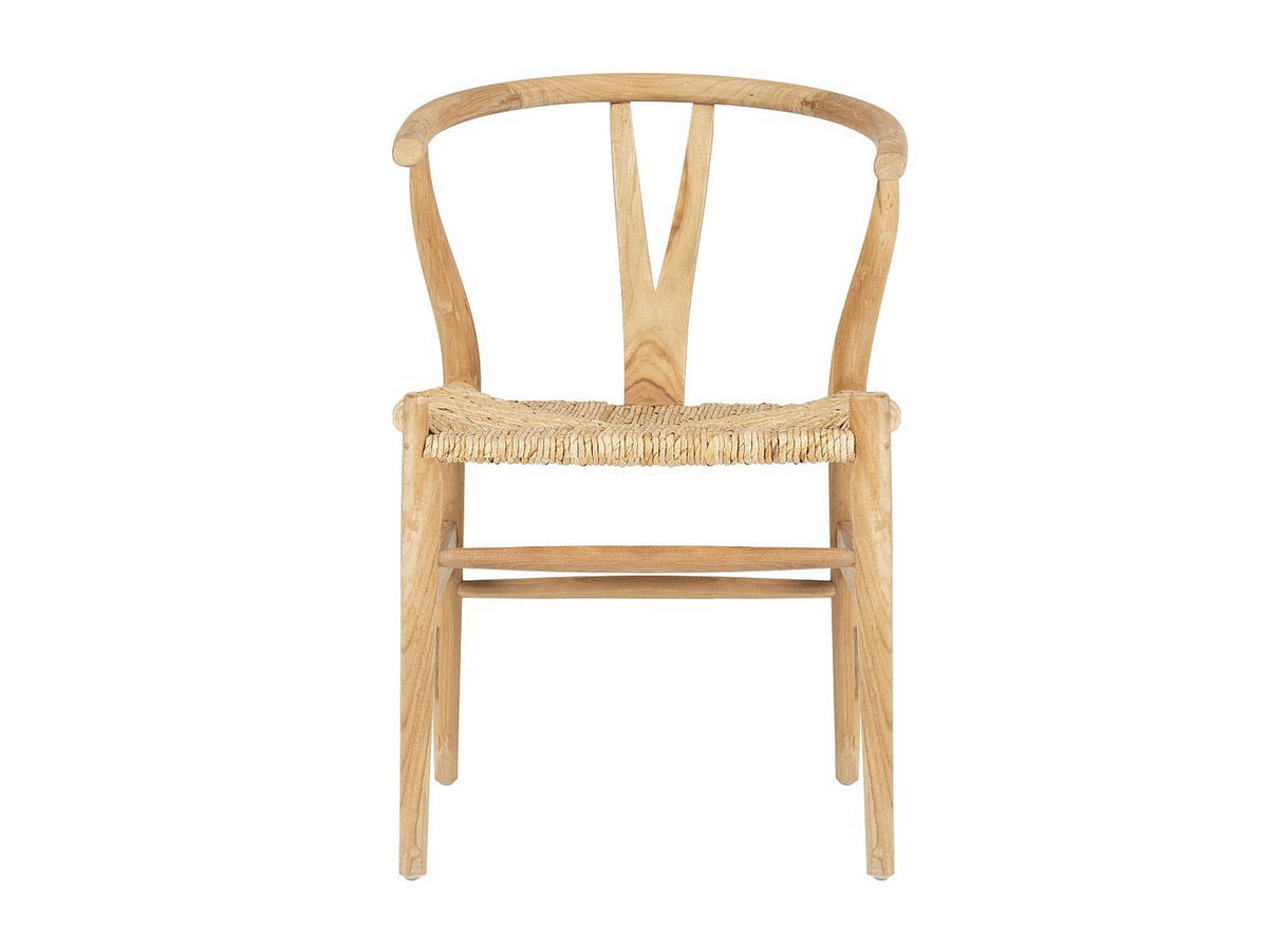 STUHL 6er-Set - Teakholz & Strohgeflecht - Naturfarben - POGIANA - Naturfarben, Holz (53/77/63cm) - Vente-Unique