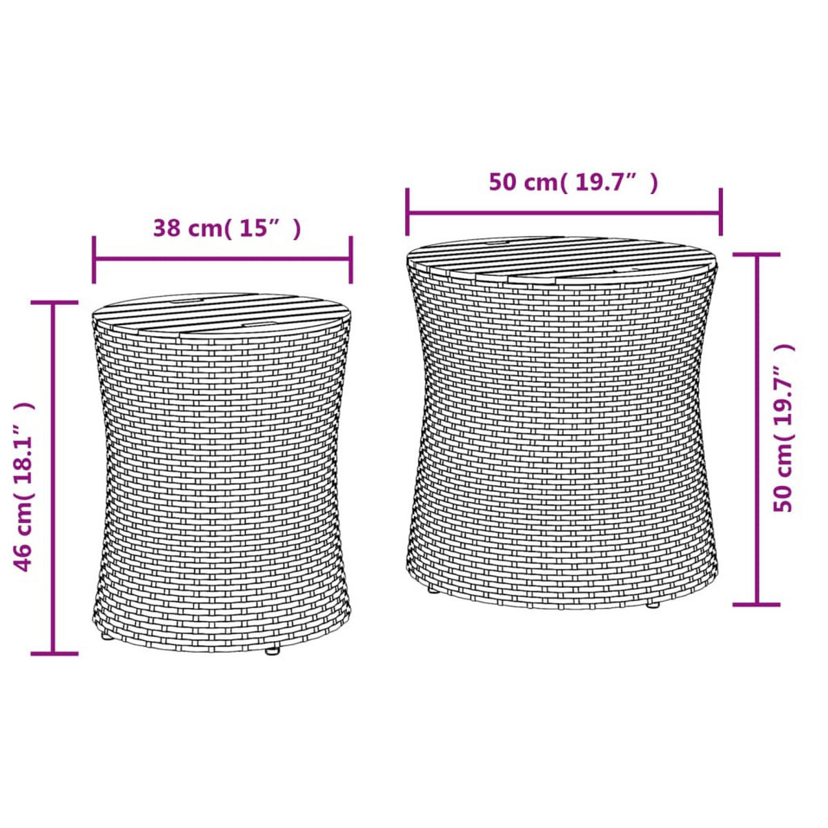 GARTEN-BEISTELLTISCHE 2 Stk. Mit Holzplatte Schwarz Poly Rattan - Schwarz, Kunststoff (50/50/50cm) - vidaXL