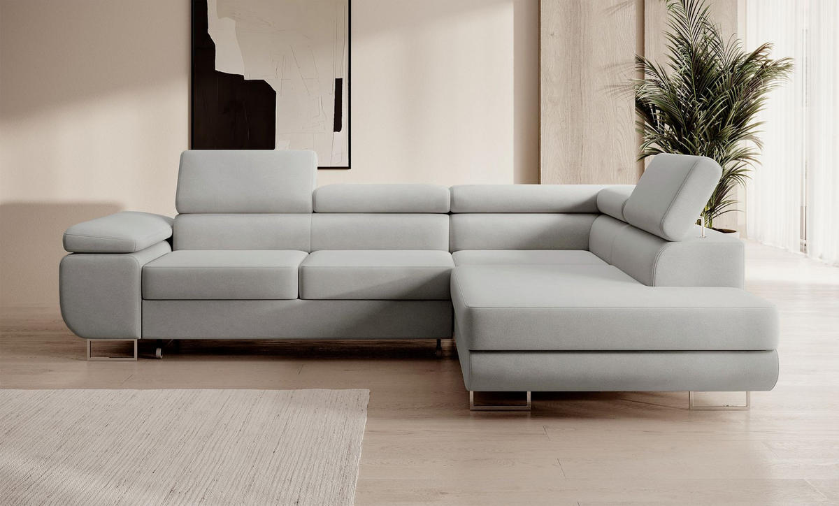 ECKSOFA Stevil Graubeige Velours - Greige/Silberfarben, Textil/Metall (275/203cm) - Selsey