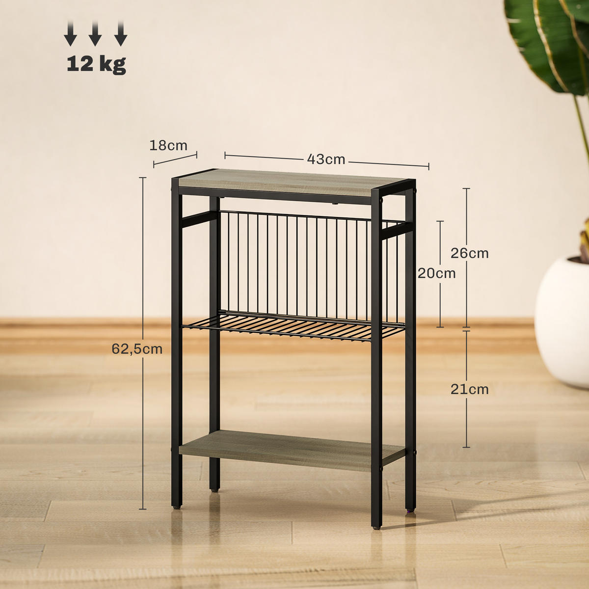 BEISTELLTISCH Grau 1 Stück - Grau, Naturmaterialien (43/18/62.5cm) - GiPP
