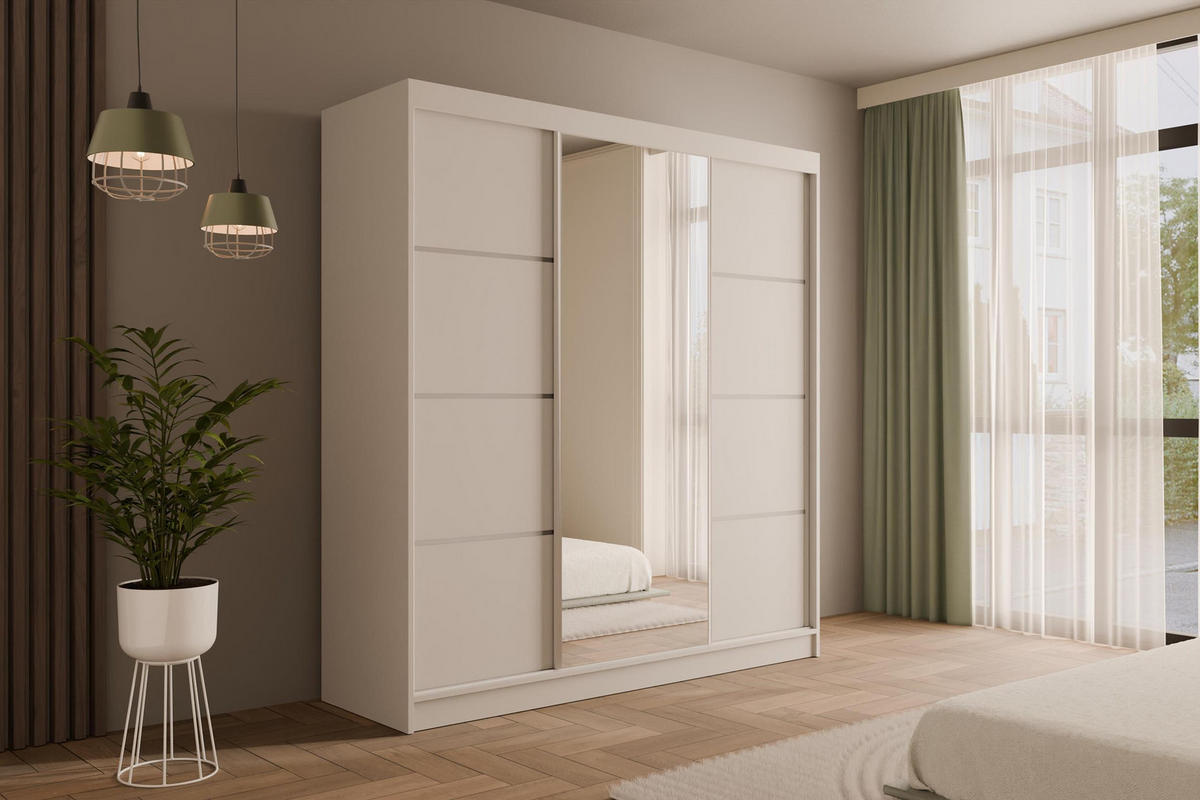 KLEIDERSCHRANK mit Spiegel V2-LOFTIA 215x200 cm Weiß - Weiß, Holzwerkstoff (200/215/61cm) - ALTDECOR