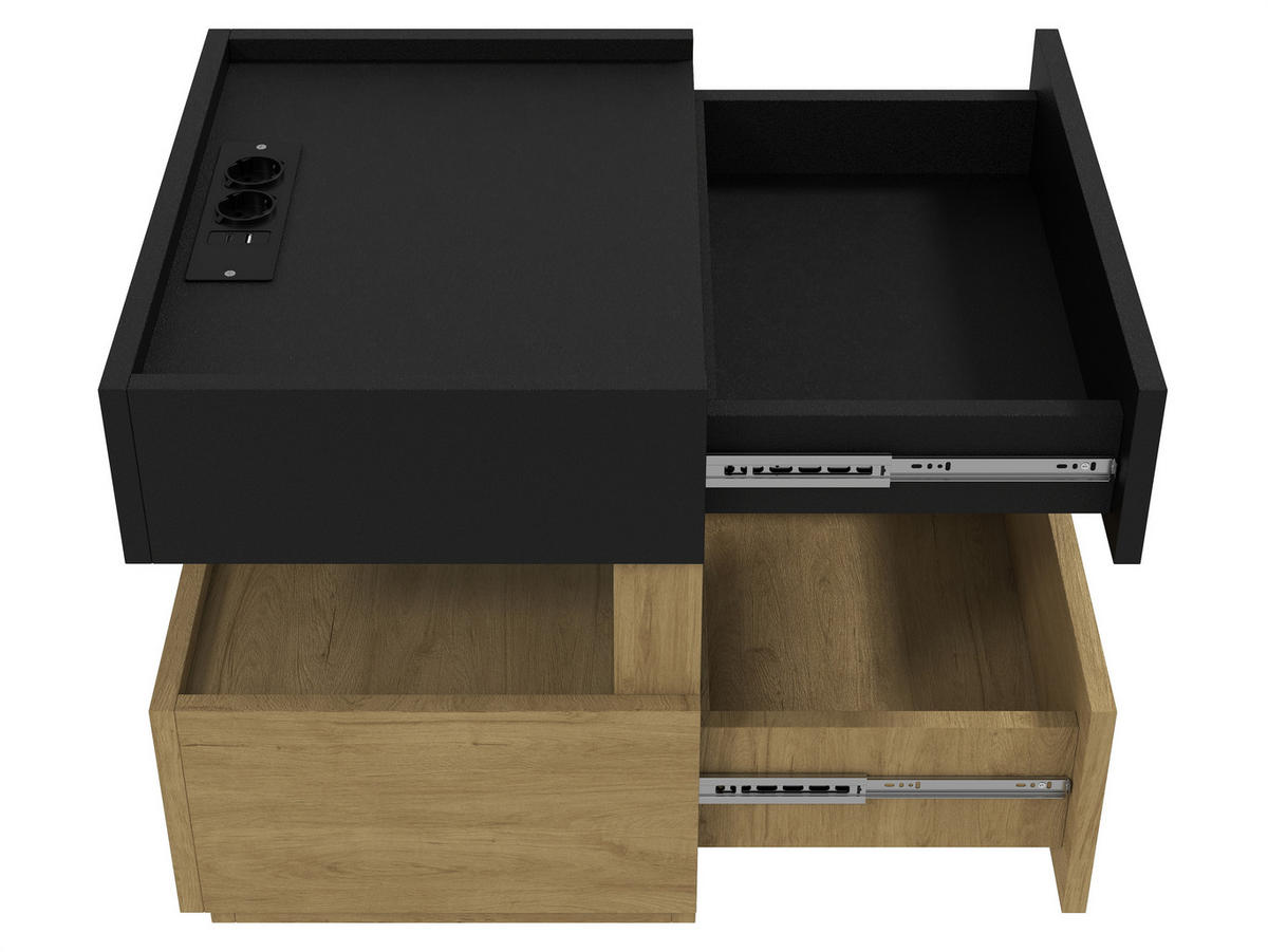 NACHTTISCH mit LED, Nachtkonsole mit Steckdose und USB, 50x40x50 cm - Schwarz, Holzwerkstoff (50/50/40cm) - LVHOM