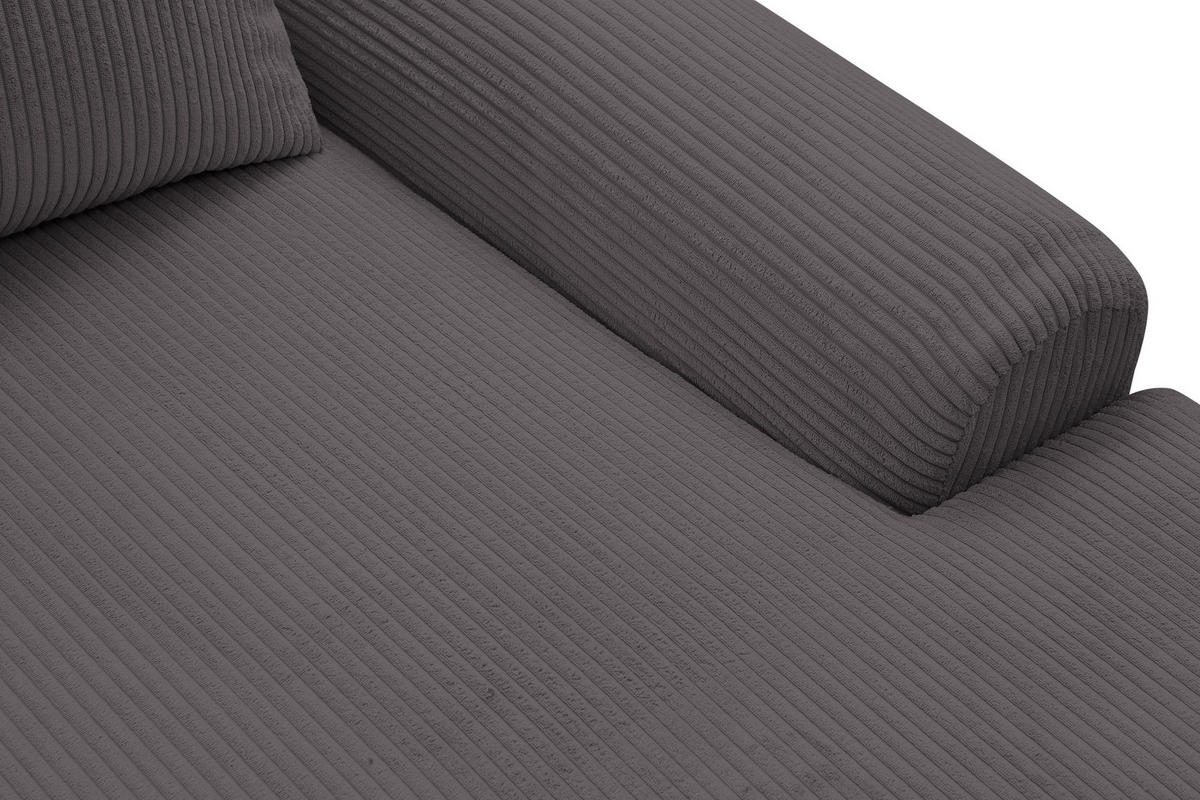 ECKSOFA Dream Cord in L-Form mit Schlaffunktion und Bettkasten, Farbe: Grau, Cordstoff, Ottomane Rechts - Grau, Textil (260/136cm) - VENASI MÖBEL