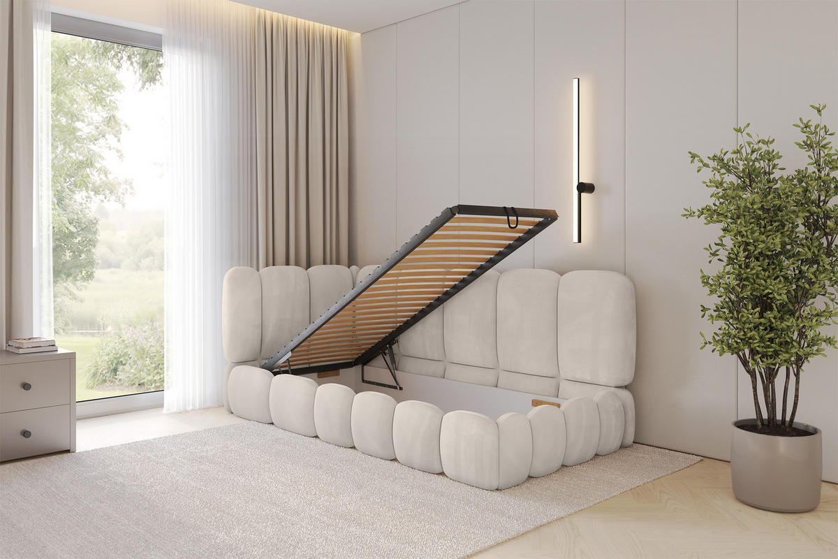 EINZELLBETT Jugendbett mit Bettkasten, Rechts - AVRY 100x200 Beige - Sandfarben, Holzwerkstoff/Textil (100/200cm) - ALTDECOR