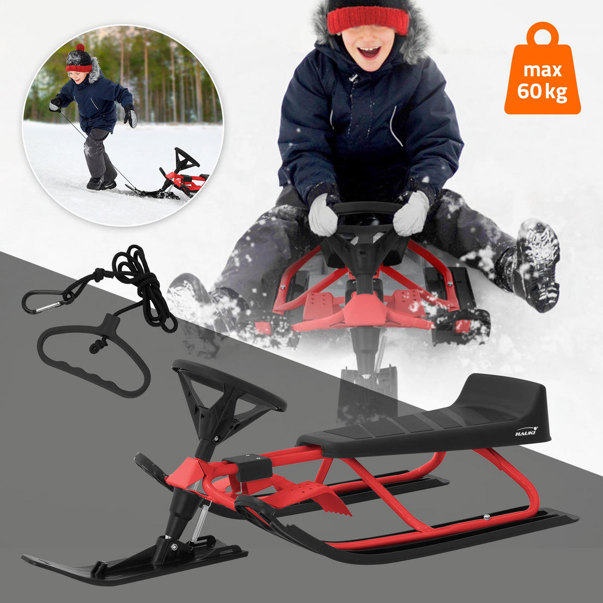 LENKSCHLITTEN Schwarz/Rot - Rot, Metall (50/119cm) - Hauki