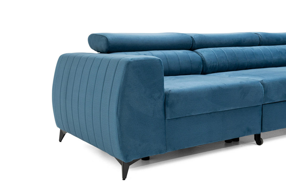 ECKSOFA PIERO MAXI Rechts mit Schlaffunktion 195x125 Velours Blau - Blau/Schwarz, Holz/Textil (203/350cm) - Muffo